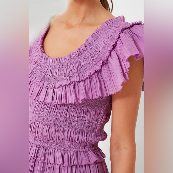 Lavender Micah Solid Ramie Flutter Sleeveless Dress - Picture 6 of 6